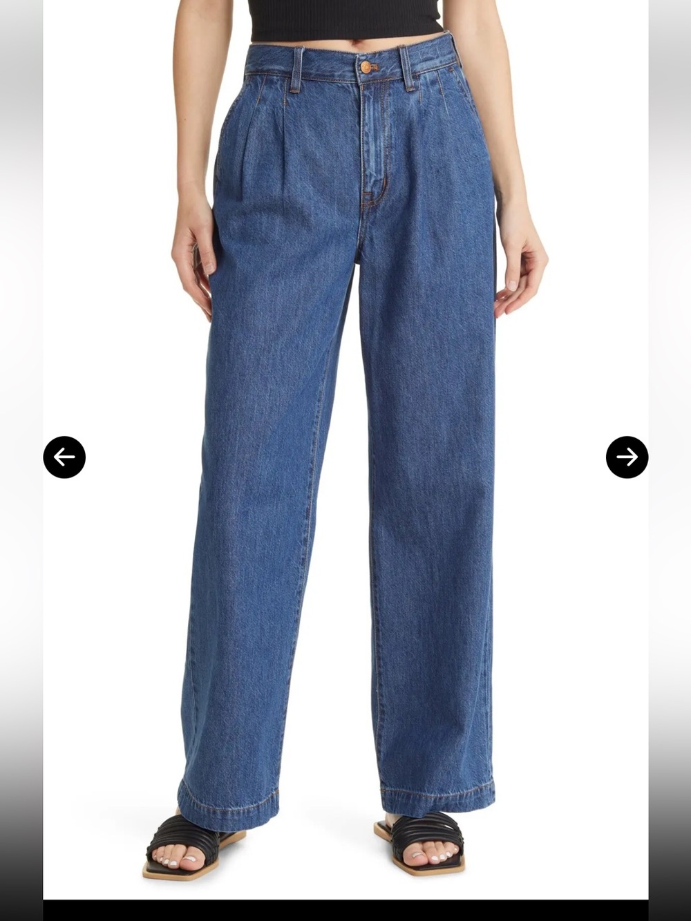 Madewell Baggy Pleated Straight Leg Jeans - Blue Denim